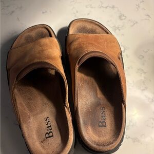 Bass Men's Tan Leather Slide Sandals